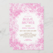 ピンクの花のエレガントなブライズシャワー 招待状 (正面/裏面)