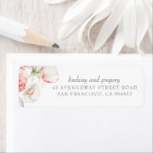 ピンクの花のエレガントなモダン水彩 ラベル (インサイチュ)