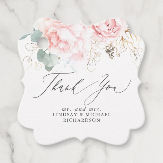 ピンクの花のエレガントな感謝タグ フェイバータグ (正面)