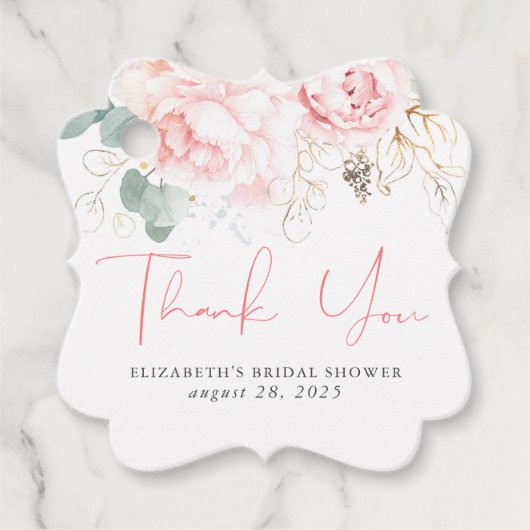 ピンクの花のエレガントな感謝タグ フェイバータグ (正面)