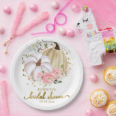 ピンクの花のオレンジの秋のブライダルシャワー ペーパープレート (パーティー)