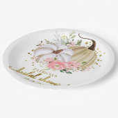 ピンクの花のオレンジの秋のブライダルシャワー ペーパープレート (アングル)