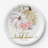 ピンクの花のオレンジの秋のブライダルシャワー ペーパープレート (正面)