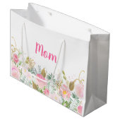 ピンクの花のオーダーメイドMom ラージペーパーバッグ (正面アングル)