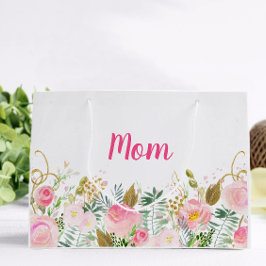 ピンクの花のオーダーメイドMom ラージペーパーバッグ