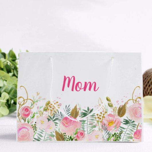 ピンクの花のオーダーメイドMom ラージペーパーバッグ