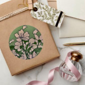 ピンクの花のカスケードステッカー ラウンドシール