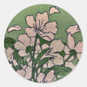 ピンクの花のカスケードステッカー ラウンドシール (正面)