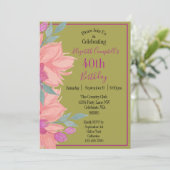 ピンクの花のカスタマイズ誕生日 招待状 (スタンド正面)