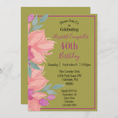 ピンクの花のカスタマイズ誕生日 招待状 (正面/裏面)