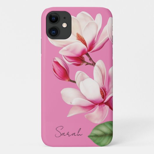 ピンクの花のカスタムネームフラワーアート Case-Mate iPhoneケース (裏面)