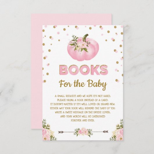 ピンクの花のカボチャはブックカードの秋のベビーを連れて来ます エンクロージャーカード (正面/裏面)