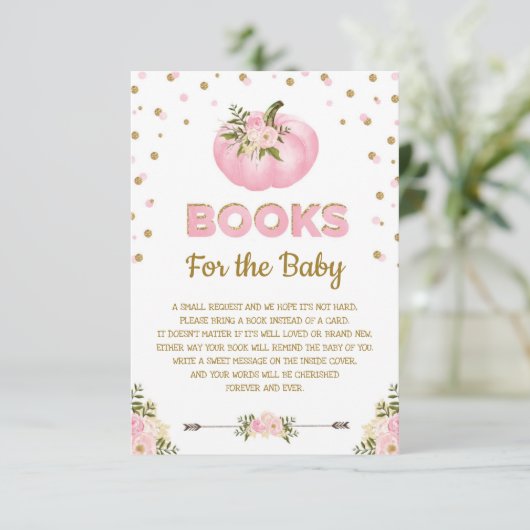 ピンクの花のカボチャはブックカードの秋のベビーを連れて来ます エンクロージャーカード (スタンド正面)