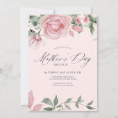 ピンクの花のカリグラフィー スクリプト 母の日ブランチ 招待状 (正面)