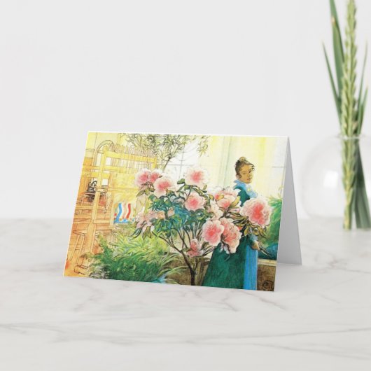 ピンクの花のカリンと彼女の織機 カード (正面)