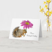 ピンクの花のカードを持つリス カード (黄色い花)