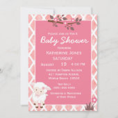 ピンクの花のキュートなひつじのベビーシャワー 招待状 (正面)