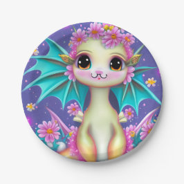 ピンクの花のキュートなベイビードラゴン フリースブランケット ペーパープレート