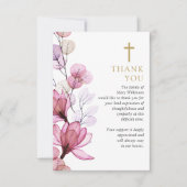 ピンクの花のキリスト教のお別れの写真 サンキューカード (正面)