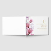 ピンクの花のキリスト教 追悼 記念 葬儀 ゲストブック (全面)