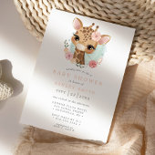 ピンクの花のキリン水彩ガールベイビーシャワー 招待状