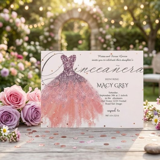 ピンクの花のキンセañera 15歳の誕生日 ポストカード