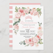 ピンクの花のキンチアネラ誕生日招待状 招待状 (正面/裏面)