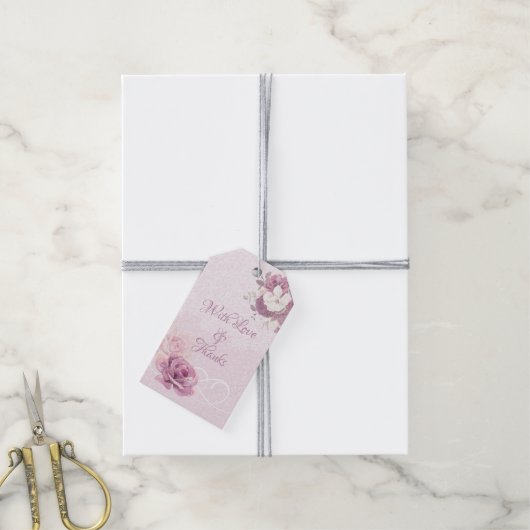 ピンクの花のギフトタグ お礼 ギフトタグ (より糸付き)
