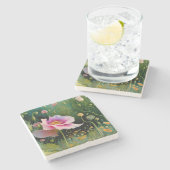 ピンクの花のギフトボックス ストーンコースター (横)