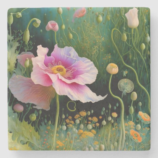 ピンクの花のギフトボックス ストーンコースター (正面)