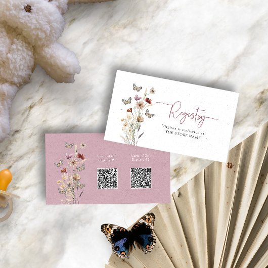 ピンクの花のギフト登録リスト ベビーシャワー エンクロージャーカード