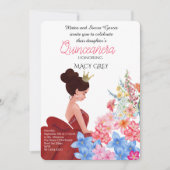 ピンクの花のクィンセañera 15歳の誕生日 招待状 (正面)