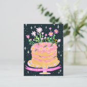 ピンクの花のグアッシュが楽しいバースデーケーキ,  ポストカード (スタンド正面)