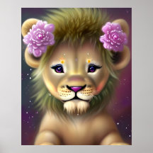 ピンクの花のグラフィックがかわいい赤ちゃんライオン