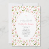 ピンクの花のグランドミレニアル女の子洗礼招待状 招待状 (正面)