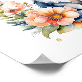 ピンクの花のグレーのかわいい子猫 ポスター (角)