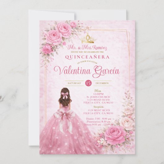ピンクの花のケンセニェーラ・ブルーシュ プリンセス インビテーション (正面)