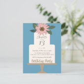 ピンクの花のケーキの誕生日パーティー ポストカード (スタンド正面)