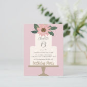 ピンクの花のケーキの誕生日パーティー ポストカード (スタンド正面)