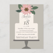 ピンクの花のケーキの誕生日パーティー ポストカード (正面)