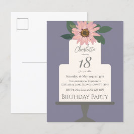 ピンクの花のケーキの誕生日パーティー ポストカード