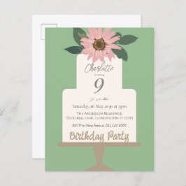 ピンクの花のケーキ誕生日パーティー ポストカード