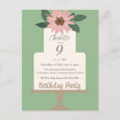 ピンクの花のケーキ誕生日パーティー ポストカード (正面)