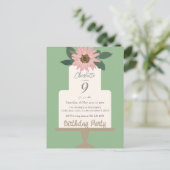 ピンクの花のケーキ誕生日パーティー ポストカード (スタンド正面)