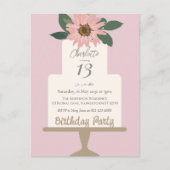 ピンクの花のケーキ誕生日パーティー ポストカード (正面)