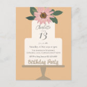 ピンクの花のケーキ誕生日パーティー ポストカード (正面)