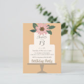ピンクの花のケーキ誕生日パーティー ポストカード (スタンド正面)