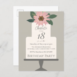 ピンクの花のケーキ誕生日パーティー ポストカード