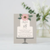 ピンクの花のケーキ誕生日パーティー ポストカード (スタンド正面)