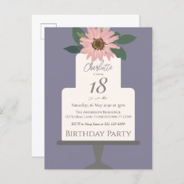 ピンクの花のケーキ誕生日パーティー ポストカード